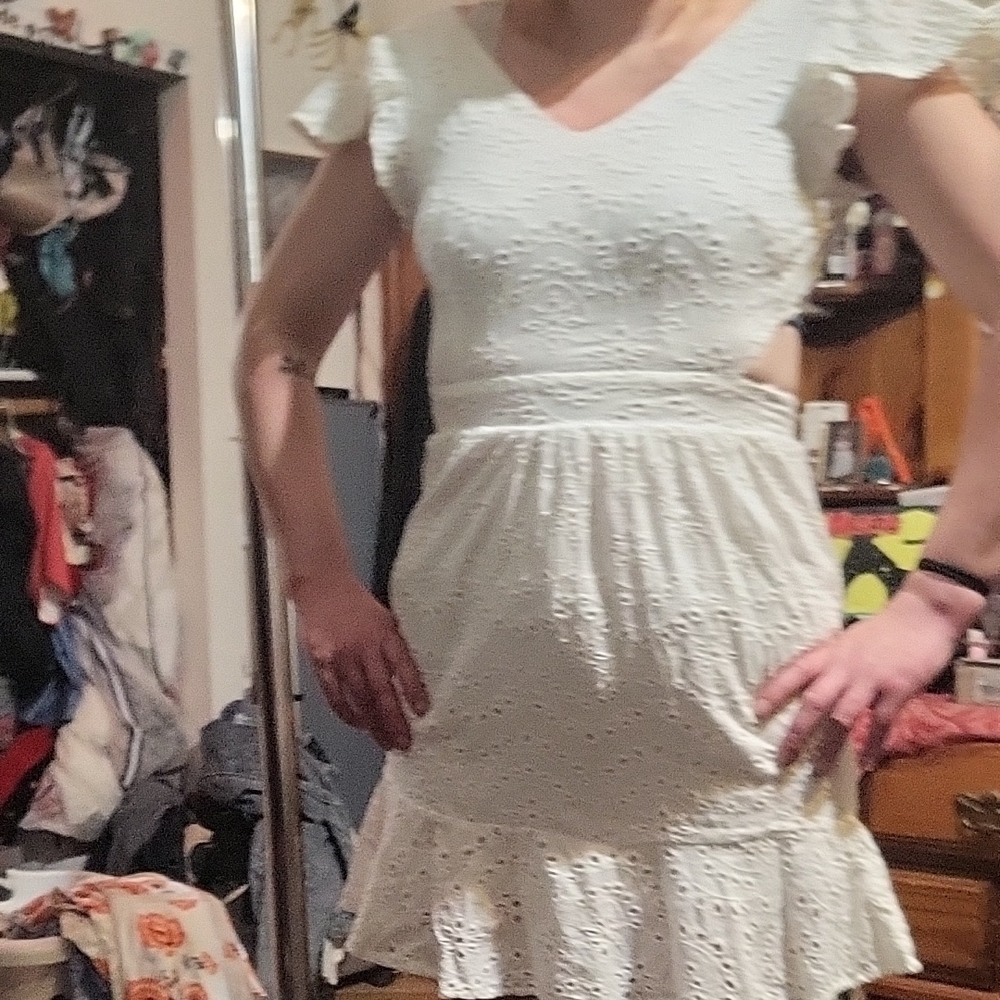 Japna White Flutter Sleeve V-Neck Sundress